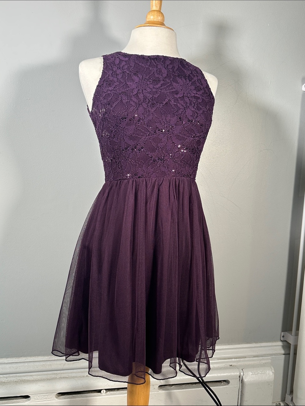 Plum Sequin and Lace Semi Formal Dress